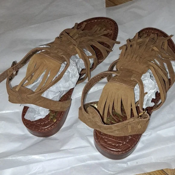 Sam Edelman Strappy Western Fringe Sandals. Brown Suede Leather. SIZE 8 - Picture 4 of 7
